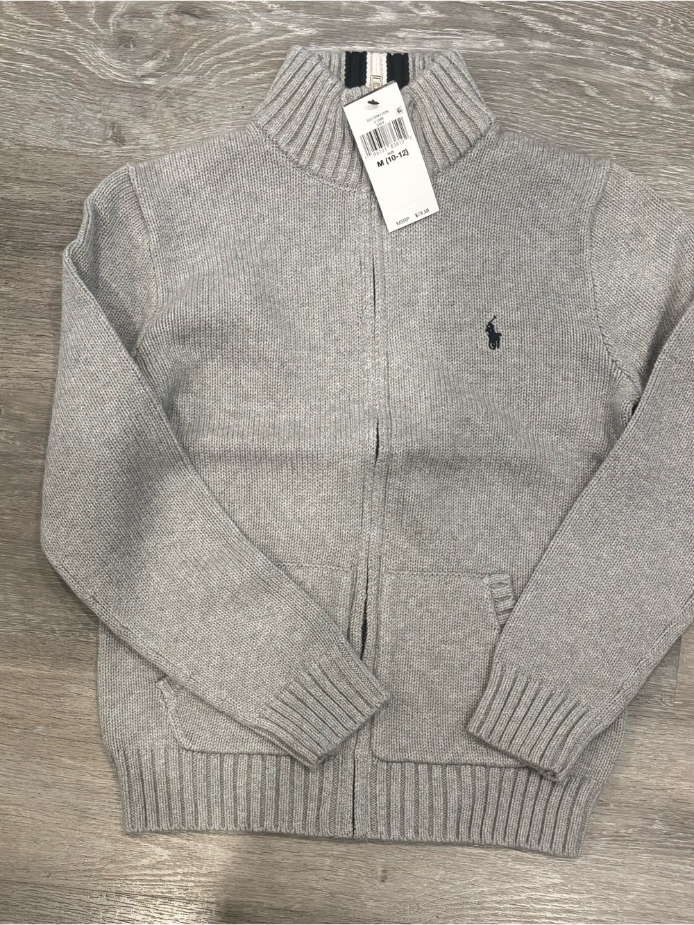 Polo by Ralph Lauren Light Gray Full-Zip Knit Sweater